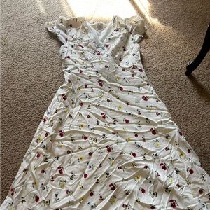 GAP X DOEN Floral Mid Dress Size 12 VNeck Flutter sleeve